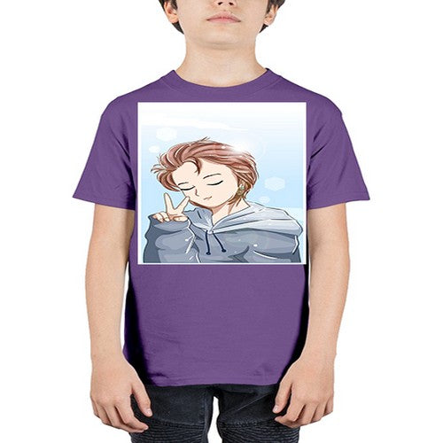 Cute boy brown hair with blue jacket 126# - anime - Youth Tee Unisex