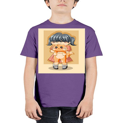Cute girl with cat animal day 135# - anime - Youth Tee Unisex
