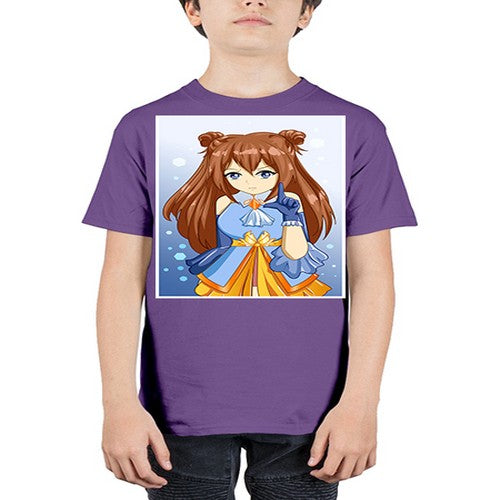 Cute little beautiful girl blue gold clothes cartoon 171# - anime - Youth Tee Unisex