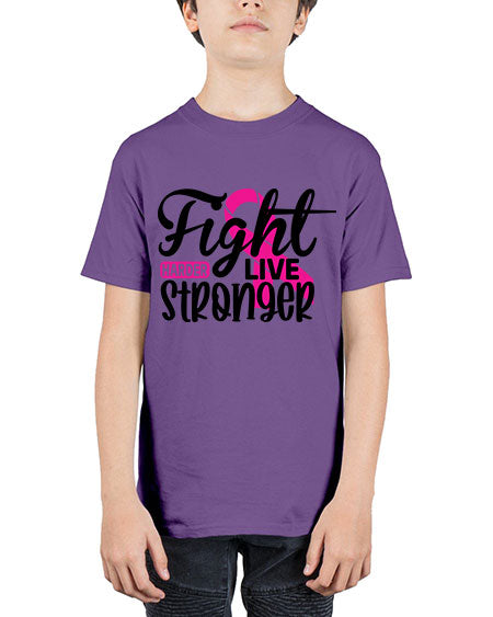 Fight Harder Live Stronger 27# - breast cancer - Youth Tee Unisex