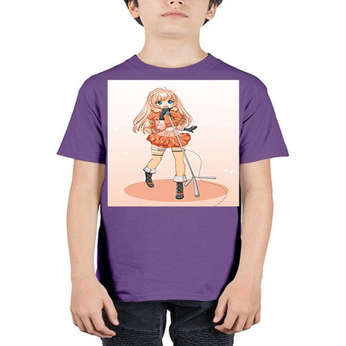 Happy and beautiful singer woman with microphone 160# - anime - Youth Tee Unisex
