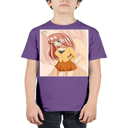 Happy beautiful and cute girl pink long hair 5# - anime - Youth Tee Unisex