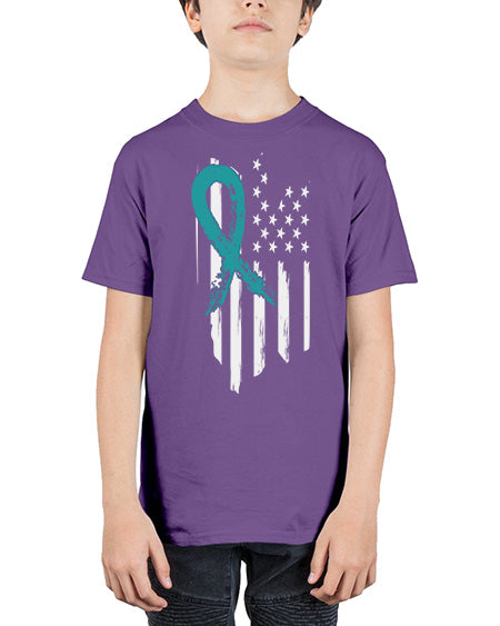 PTSD Teal Ribbon Distressed US 7# - PTSD - Youth Tee Unisex