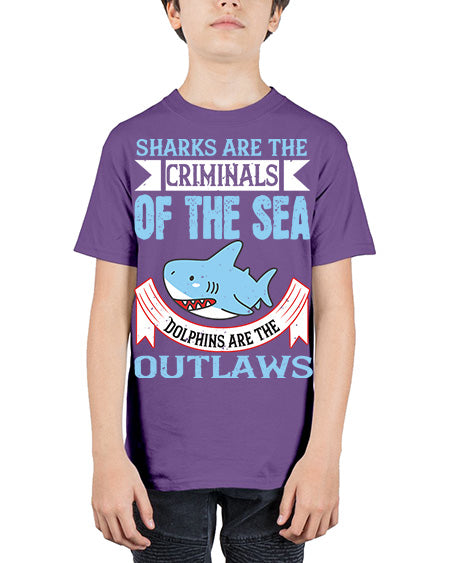Sharks are the criminals of the sea Dolphins are the outlaws Style 32# - shark-fish - Youth Tee Unisex