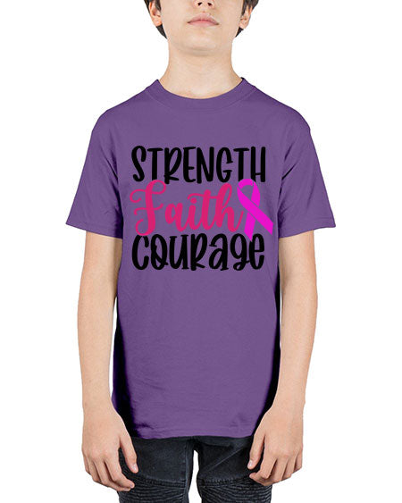 Strength Faith Courage 7# - breast cancer - Youth Tee Unisex