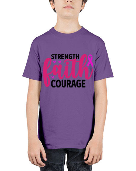 Strength Faith Courage 8# - breast cancer - Youth Tee Unisex