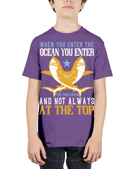 When you enter the ocean you enter the food chain and not always at the top Style 2# - shark-fish - Youth Tee Unisex