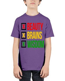 beauty brains wisdom 262# - black words and phrases - Youth Tee Unisex