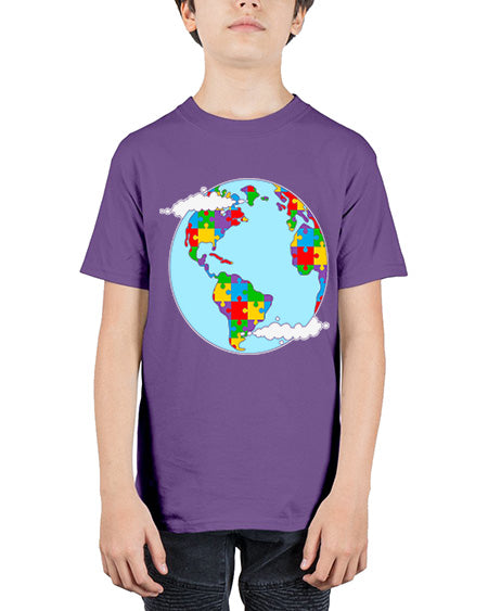 earth autism awareness heart puzzle 83# - autism - Youth Tee Unisex
