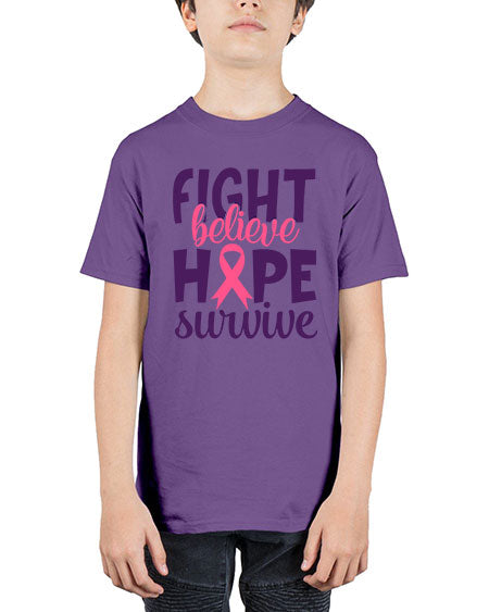 fight believe hope survive Style 13# - breast cancer - Youth Tee Unisex