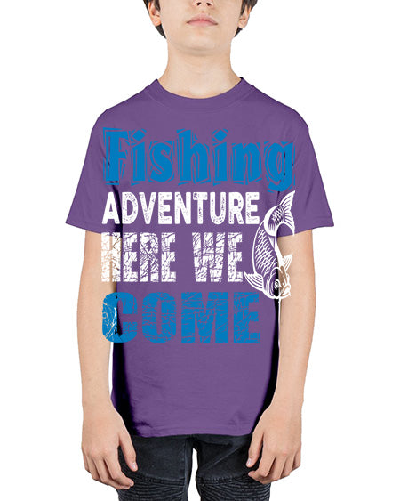 fishing adventure here we come png 79# - shark-fish - Youth Tee Unisex