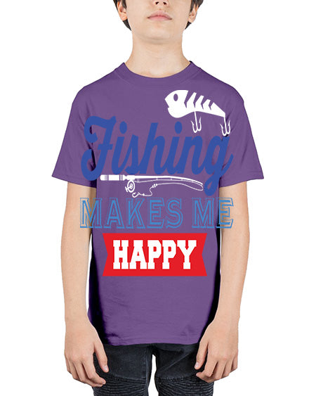 fishing makes me happy png 78# - shark-fish - Youth Tee Unisex
