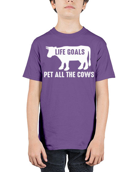 life goals pet all the cows - cow - Youth Tee Unisex