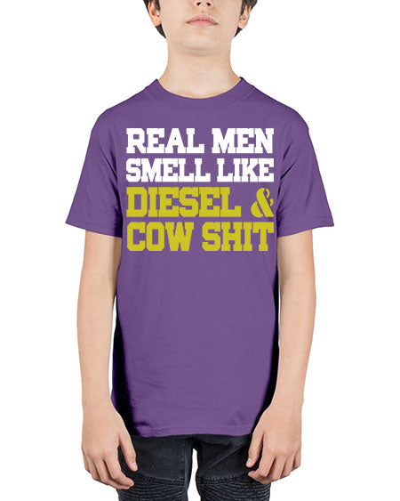 real men smell like diesel and cow poop - cow - Youth Tee Unisex
