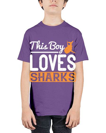 this boy loves sharks Style 14# - shark-fish - Youth Tee Unisex