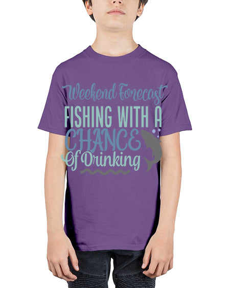 weekend forecast fishing with a chance of drinking 91# - shark-fish - Youth Tee Unisex
