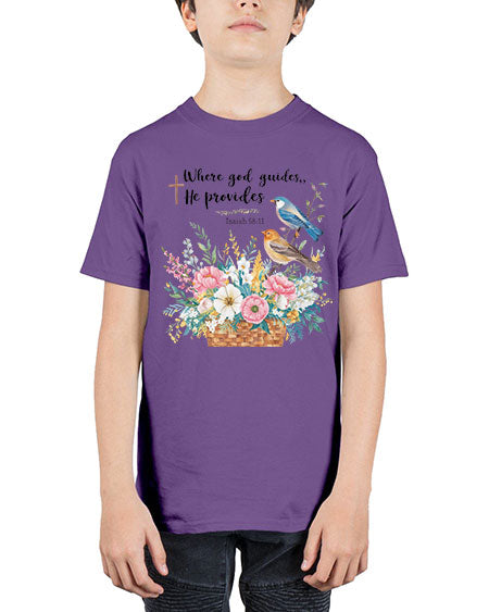 where god guides, he provides 79# - birds - Youth Tee Unisex