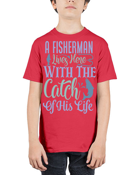 A Fisherman Lives Here With The Catch Of His Life 125# - shark-fish - Youth Tee Unisex