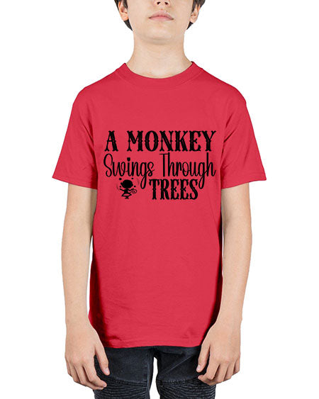 A monkey swings through trees  - monkey - Youth Tee Unisex
