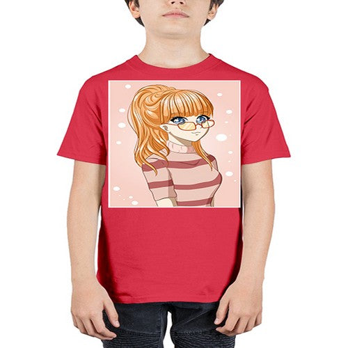 Beautiful and cool girl orange hair with glasses 105# - anime - Youth Tee Unisex
