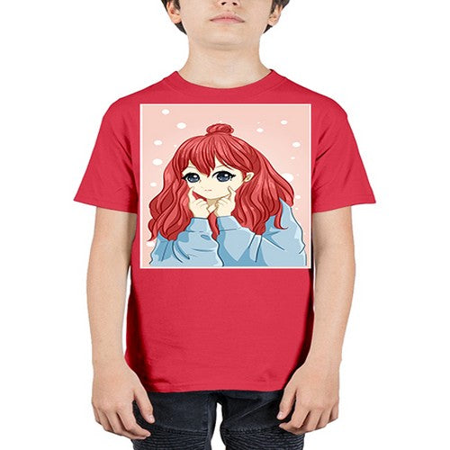 Beautiful and cute girl long red hair with jacket 150# - anime - Youth Tee Unisex
