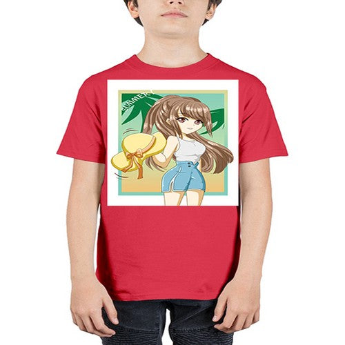 Beautiful and cute girl with hat on the beach in the summer 154# - anime - Youth Tee Unisex