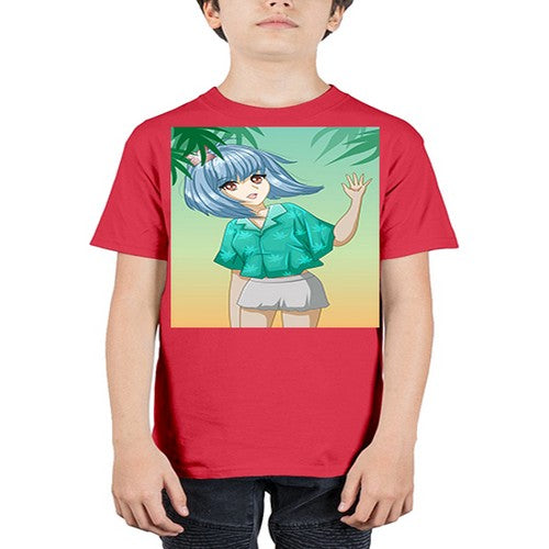 Beautiful and happy girl on the beach in summer 48# - anime - Youth Tee Unisex