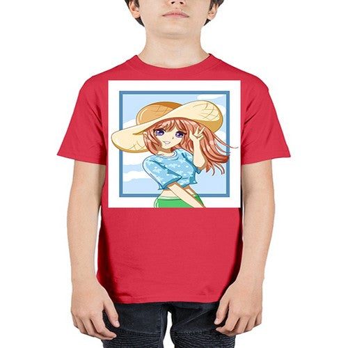 Beautiful and happy girl with blue shirt in summer 51# - anime - Youth Tee Unisex
