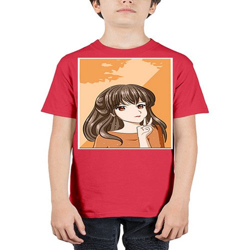 Beautiful and pretty girl long hair with orange background 100# - anime - Youth Tee Unisex