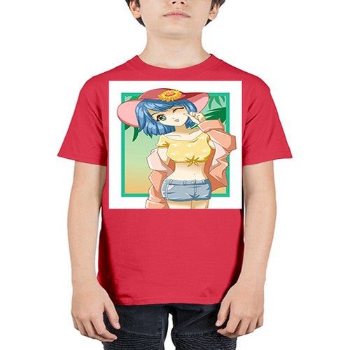 Beautiful and sexy girl on the beach with cute hat in summer 1# - anime - Youth Tee Unisex