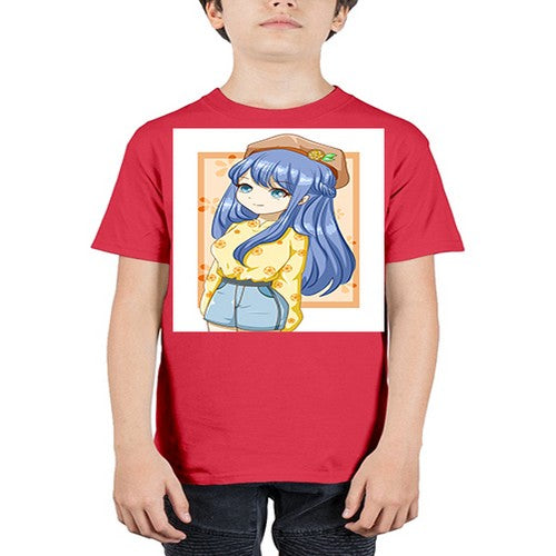 Beautiful and soft girl blue hair in summer 153# - anime - Youth Tee Unisex