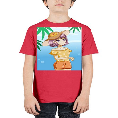 Beautiful girl in summer with sunflower 116# - anime - Youth Tee Unisex