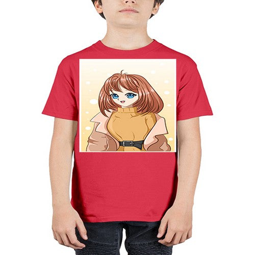 Beautiful girl short hair wearing winter clothes 168# - anime - Youth Tee Unisex