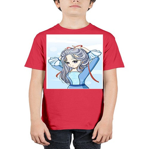 Beautiful princess silver hair with blue dress 120# - anime - Youth Tee Unisex