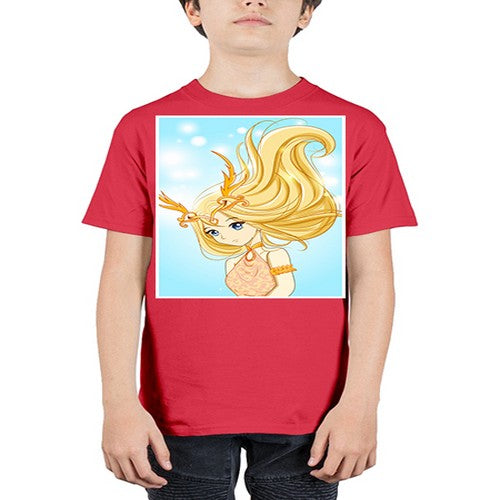 Beautiful queen with gold hair and gold horn crown 39# - anime - Youth Tee Unisex