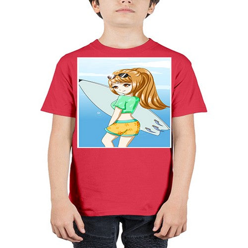 Cool and beautiful girl with surfboard in the summer 172# - anime - Youth Tee Unisex