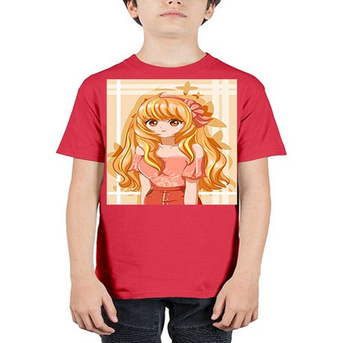 Cute and beautiful girl blonde hair with ribbon 110# - anime - Youth Tee Unisex