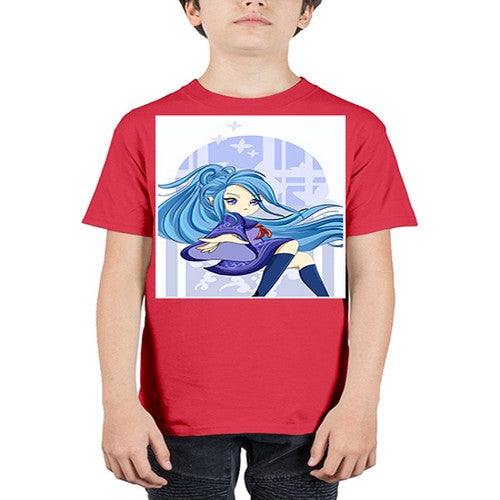 Cute and beautiful girl blue long hair cartoon 155# - anime - Youth Tee Unisex