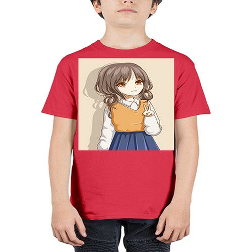 Cute and beautiful girl brown hair wearing uniform 71# - anime - Youth Tee Unisex