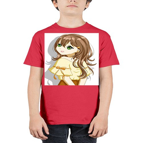 Cute and beautiful girl brown hair with yellow blouse 69# - anime - Youth Tee Unisex