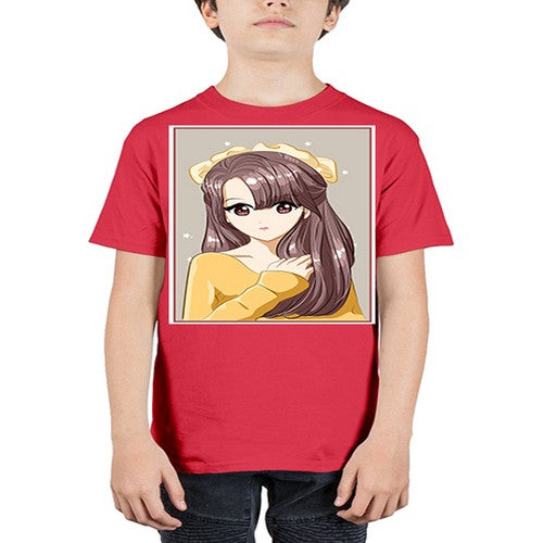 Cute and beautiful girl brown long hair and ribbon 136# - anime - Youth Tee Unisex