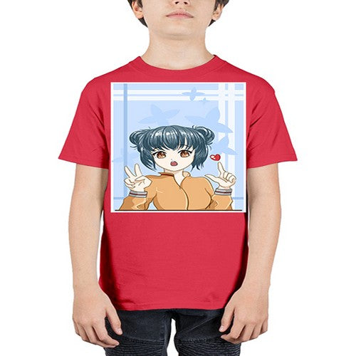 Cute and beautiful girl dark blue hair with love 74# - anime - Youth Tee Unisex