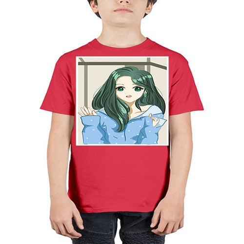 Cute and beautiful girl green long hair 134# - anime - Youth Tee Unisex