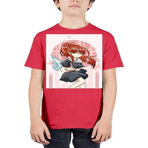 Cute and beautiful girl red long hair with sword cartoon 157# - anime - Youth Tee Unisex