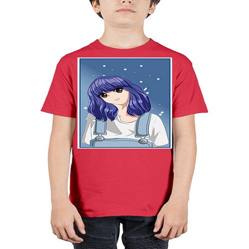 Cute and beautiful girl short purple hair 144# - anime - Youth Tee Unisex