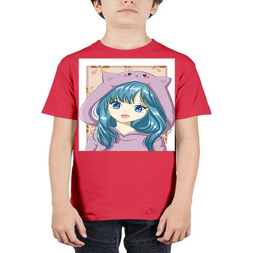 Cute and beautiful girl with cat jacket 107# - anime - Youth Tee Unisex
