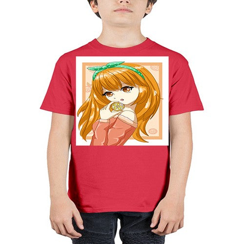 Cute and beautiful girl with orange in the summer 174# - anime - Youth Tee Unisex