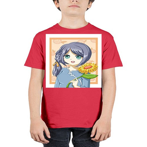Cute and beautiful girl with sunflower in the summer 165# - anime - Youth Tee Unisex
