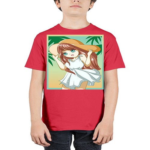 Cute and beautiful girl with white dress in beach at summer 162# - anime - Youth Tee Unisex