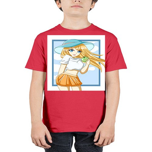 Cute and beautiful girl yellow hair with apple in the summer 158# - anime - Youth Tee Unisex
